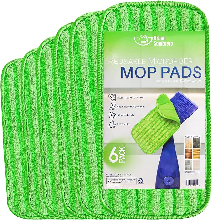 Reusable Mop Pads 6 Pack Compatible with Swiffer Wet Jet, 12-inch Refills for Microfiber Mop Refills Compatible Alternative for Swiffer Wet Pads for Household Cleaning Refills…