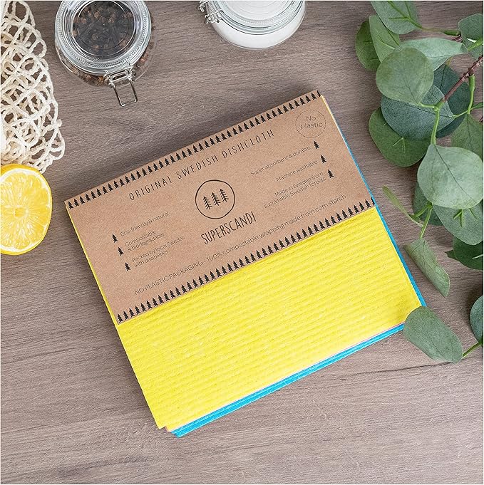 SUPERSCANDI Swedish Dishcloths Eco Friendly Reusable Sustainable Biodegradable Cellulose Sponge Cleaning Cloths for Kitchen Dish Rags Washing Wipes Paper Towel Replacement Washcloths (6 Pack Pink)