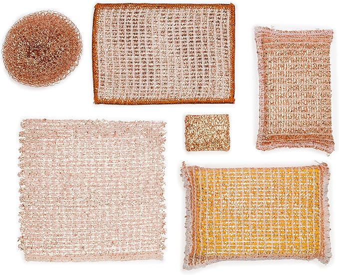 Redecker Real Copper Cleaning Cloths – Scratch-Free 2-Ply Woven Copper Scrub Pads for Pots, Pans, Sinks, Glass & Stainless Steel – Reusable, Machine Washable, Durable, Eco-Friendly – Set of 2