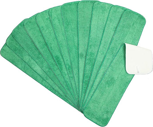 Arkwright Spray Mop Replacement Pads - (Pack of 12) Bulk Microfiber Flat Dry and Wet Refill Mop Pads Floor Cleaning, Compatible with Bona and Rubbermaid, Fits All Mop Heads, 24 in, Green