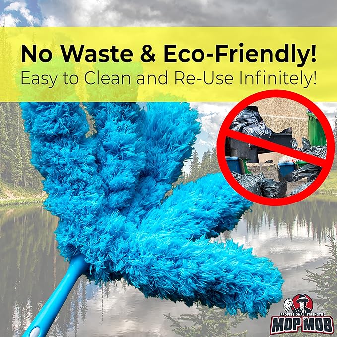 Extendable Washable Microfiber Duster and Blind Cleaner w/Pivoting Head and Extension Pole. Telescopic Arm and Flexible Heads for Easy Ceiling and Cobweb Dusting. Detachable Dusters = Quick Cleaning