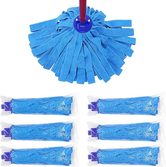 6 PCS Blue Microfiber Mop Replacement Compatible with All Standard US Threading Pole &0.8" Diameter Mop Handle