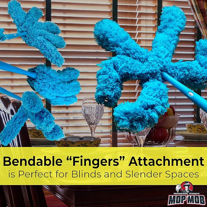 Extendable Washable Microfiber Duster and Blind Cleaner w/Pivoting Head and Extension Pole. Telescopic Arm and Flexible Heads for Easy Ceiling and Cobweb Dusting. Detachable Dusters = Quick Cleaning