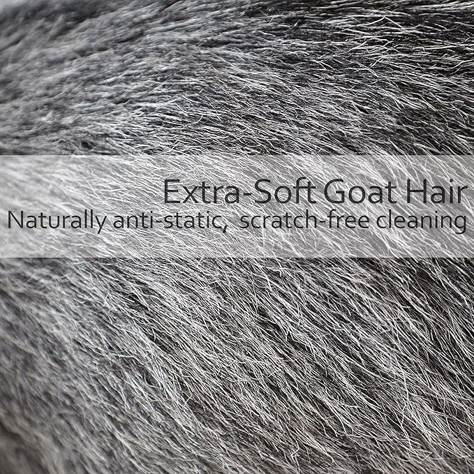 REDECKER Dust Brush with Goat Hair Bristles and Oiled Pearwood Handle, 13-3/8-Inches, Black with White Dot Goat Hair Dusters - Goat Hair Dusting Brush - Wood Duster Brush