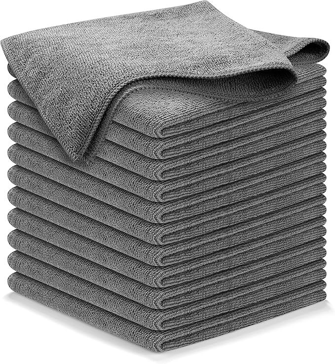 USANOOKS Microfiber Cleaning Cloth Grey - 12 Pcs (12.5"x12.5") - High Performance - 1200 Washes, Ultra Absorbent Microfiber Towel Weave Grime & Liquid for Streak-Free Mirror Shine - Car Washing Cloth