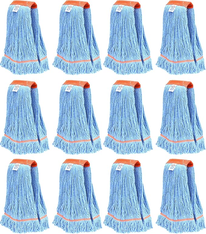 Nine Forty 12-Pack Industrial and Commercial-Grade Looped End Wet Mop Head Refill - Heavy Duty 20 Inch 4-Ply Premium Synthetic Yarn - for Optimal Absorption and Durability - Blue (12 Pack, Large)