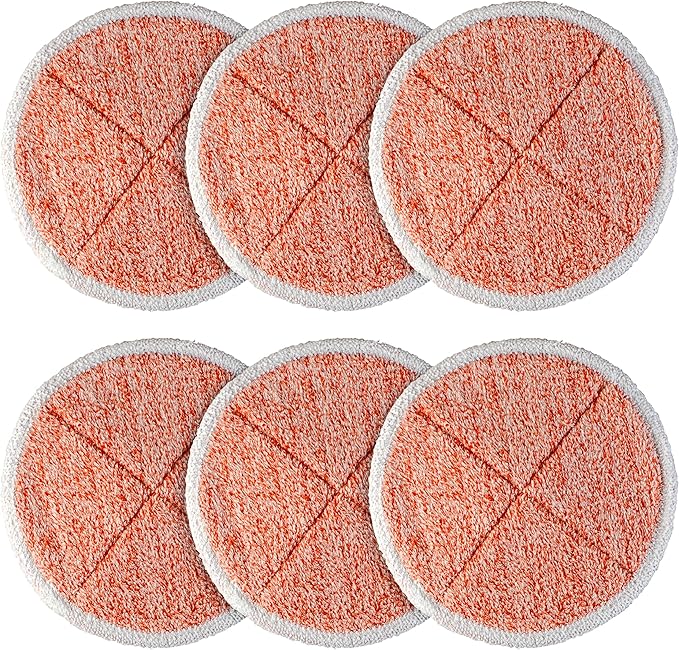BlueStars 6 Pack 2124, 2039A, 2307, 23157, 20391, 20399 Replacement 2124 Mop Pads Heavy Scrub Compatible with Bissell Spinwave Hard Mop Cleaners (Orange) - Easy to Install - Washable & Reusable