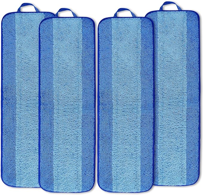 KEEPOW Microfiber Cleaning Pad, Mop Replacement Pads for Hardwood Floor Cleaner, 18 Inch, Washable & Reusable Spray Refills for Hard Surface Laminate Wood (4 Pack)