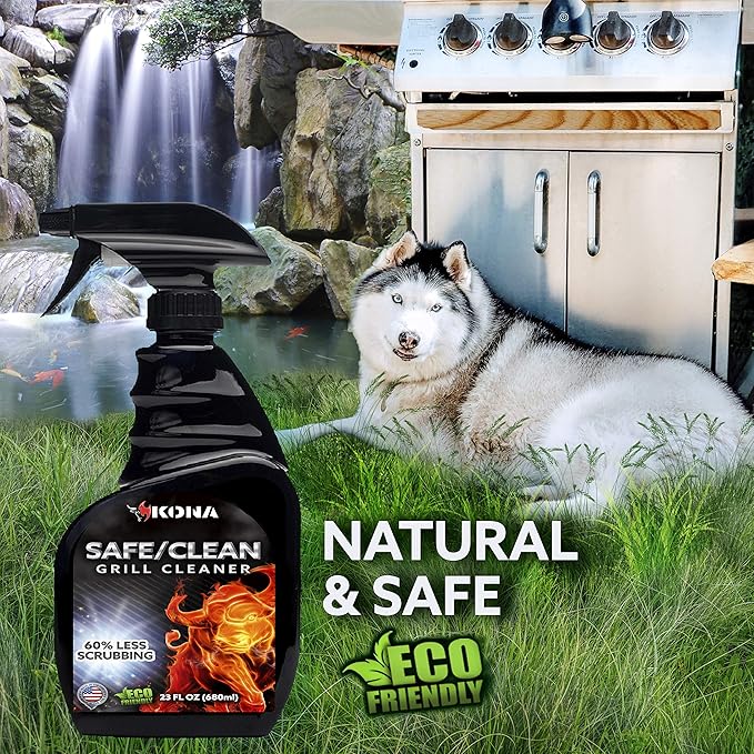 Kona Safe/Clean Grill Cleaner Spray - Now 40% More Cleaning Power, Heavy Duty No-Drip Gel, Eco-Friendly, Food Safe, BBQ Grate Degreaser, Biodegradable, Made in Michigan USA - 23oz