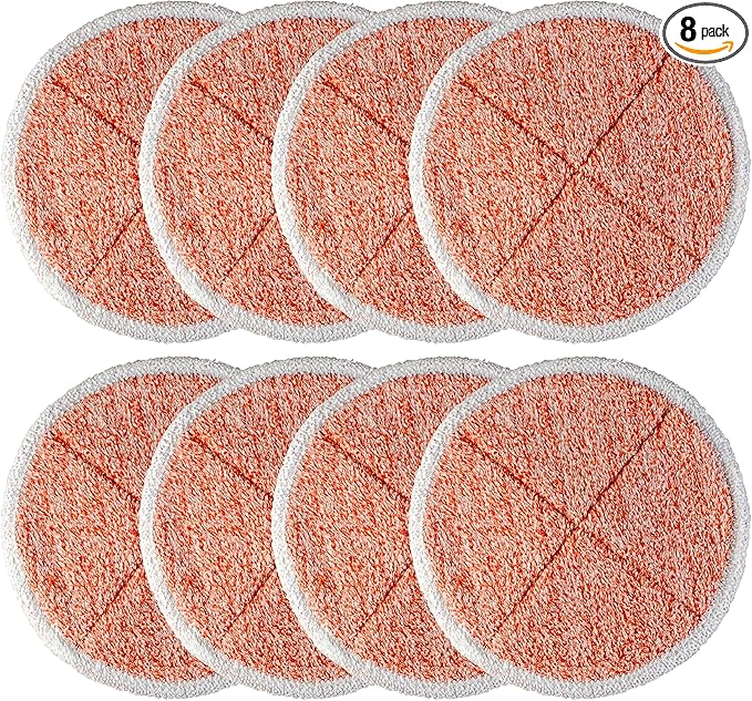 BlueStars 8 Pack Spinwave Replacement Mop Pads Compatible with Bissell Spinwave 2124 2039A 2039 2307 23157 20391 20399 Hard Floor Mop Cleaners - 8 Heavy Scrub Pads (Orange) - Washable & Reusable