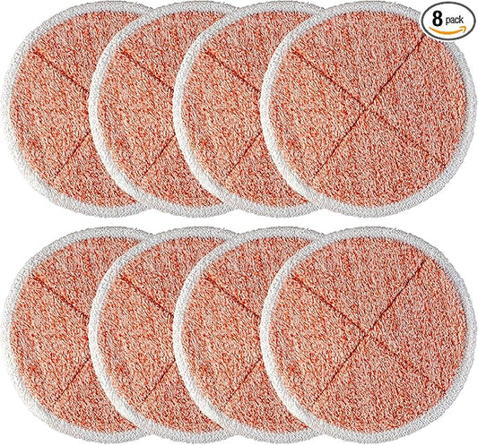 BlueStars 8 Pack Spinwave Replacement Mop Pads Compatible with Bissell Spinwave 2124 2039A 2039 2307 23157 20391 20399 Hard Floor Mop Cleaners - 8 Heavy Scrub Pads (Orange) - Washable & Reusable