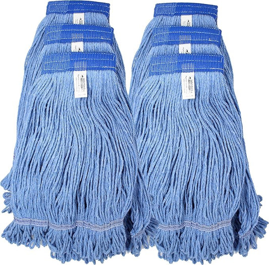 Turkey Creek Essentials Mop Heads Commercial Grade USA Made Looped End Heavy Duty Large Mop Head of Blue 4-Ply Synthetic Yarn Industrial Wet Mop Head Replacement and String Mop Refills (6, Large)