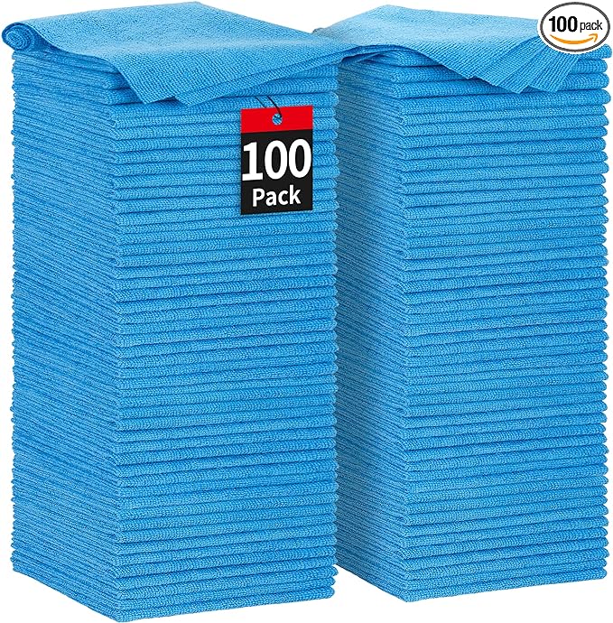 HOMERHYME Shop Towels, 100 Pack Microfiber Towels for Cars, Microfiber Cleaning Cloths, Bulk Multipurpose Lint-Free Cleaning Rag for Mechanic Automotive Garage Office, 11.5"*11.5" Blue