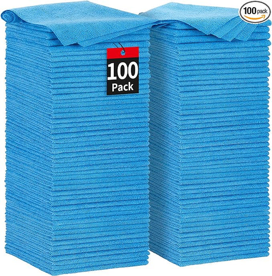 HOMERHYME Shop Towels, 100 Pack Microfiber Towels for Cars, Microfiber Cleaning Cloths, Bulk Multipurpose Lint-Free Cleaning Rag for Mechanic Automotive Garage Office, 11.5"*11.5" Blue