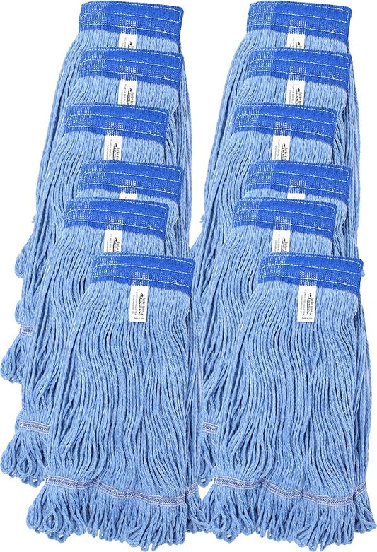 Turkey Creek Essentials Mop Heads Commercial Grade USA Made Looped End Heavy Duty Large Mop Head of Blue 4-Ply Synthetic Yarn Industrial Wet Mop Head Replacement and String Mop Refills (12, Large)