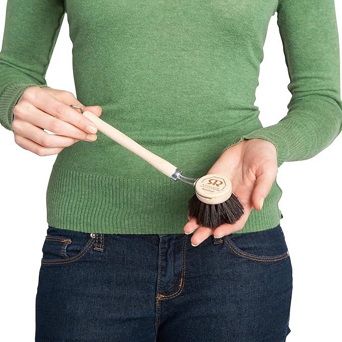 Redecker German-Made Horse Hair Bristle Dish Brush, Soft All-Purpose Scrubber for Kitchen & Household with Strong Horse Hair Bristles, 1-1/2 inch Replaceable Brush Head, Set of 2, 9-inches Long