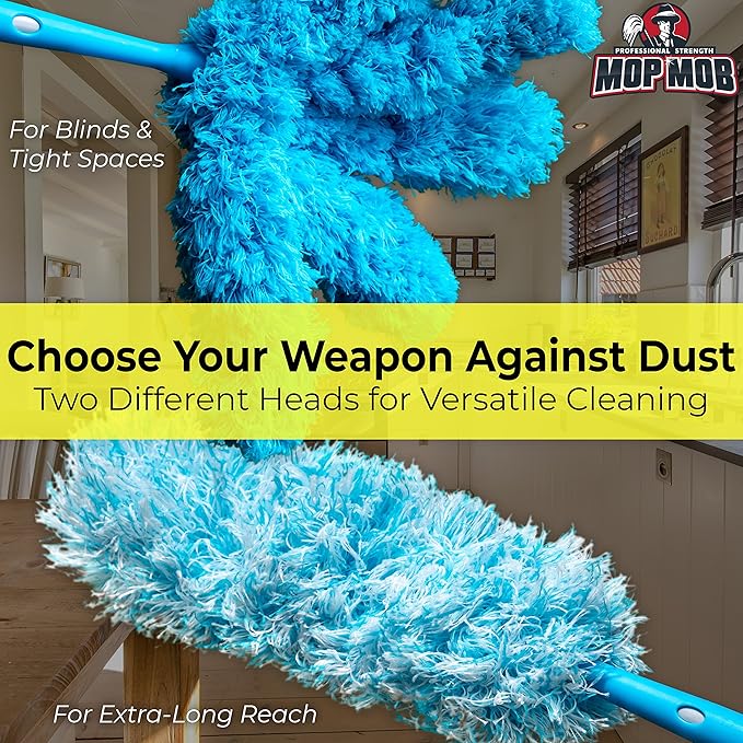 Extendable Washable Microfiber Duster and Blind Cleaner w/Pivoting Head and Extension Pole. Telescopic Arm and Flexible Heads for Easy Ceiling and Cobweb Dusting. Detachable Dusters = Quick Cleaning