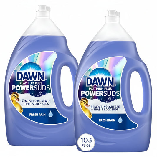 Dawn Platinum Plus PowerSuds Dish Soap Liquid, Dishwashing Liquid, Dish Detergent, Fresh Rain Scent, 51.5 fl oz (Pack of 2)